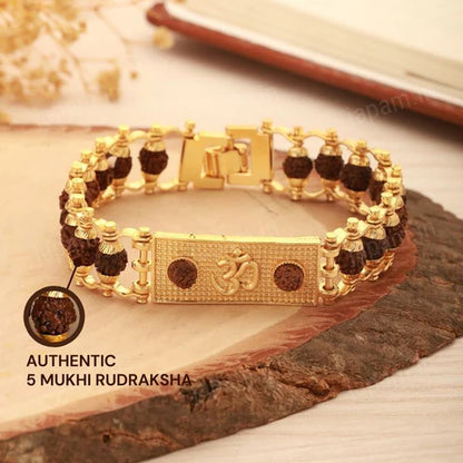 Gold Plated Modern Om Rudraksha Bracelet