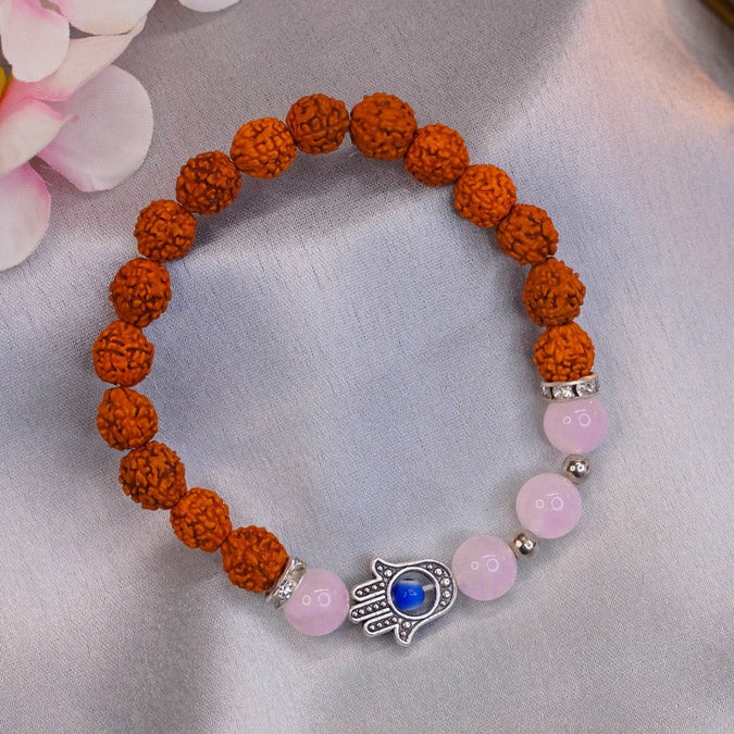 Rose Quartz Rudraksha Nazar Raksha Band