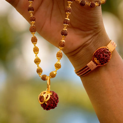 Rudraksha Necklace Om Shree Design Gold Plated