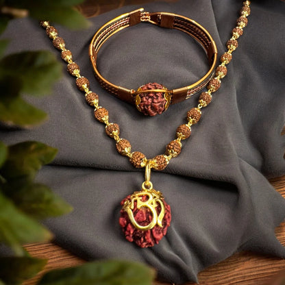 Rudraksha Necklace Om Shree Design Gold Plated