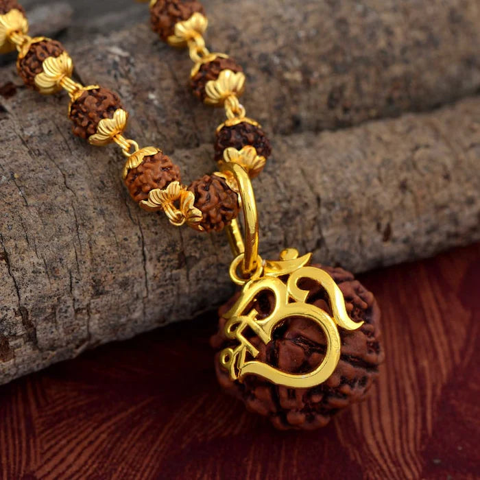 Rudraksha Necklace Om Shree Design Gold Plated